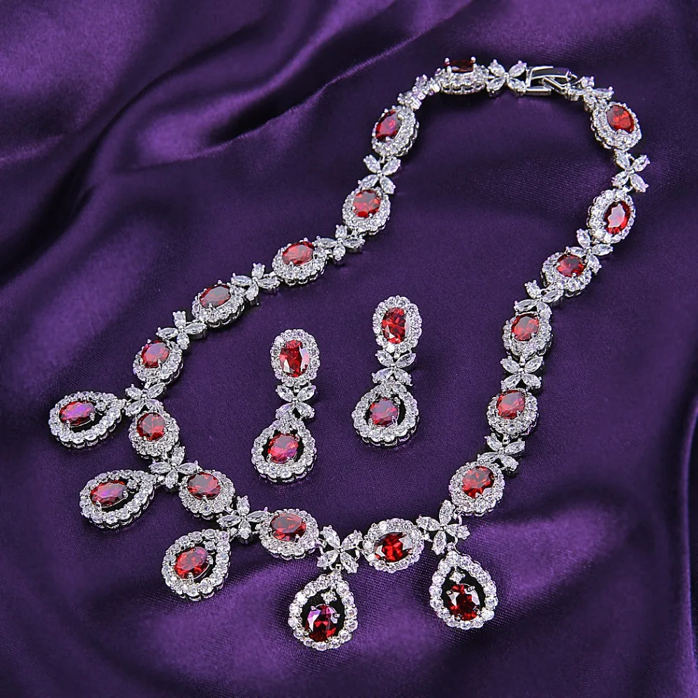 

Tuliper Gorgeous Teardrop Bridal Necklace Earrings Sets Oval Cubic Zircon Wedding Jewelry Sets For Party Jewelry Gift