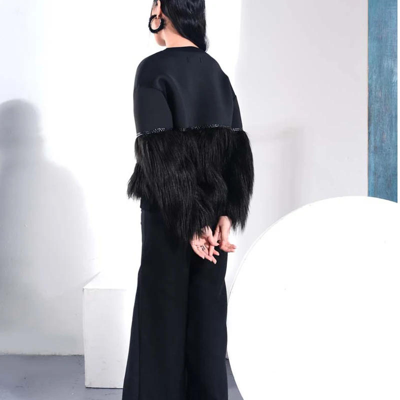 Бисероплетение из искусственного меха с коротким рукавом Толстовка женская с круглым вырезом с длинными рукавами зимняя хлопковая толстовка одежда FS0502