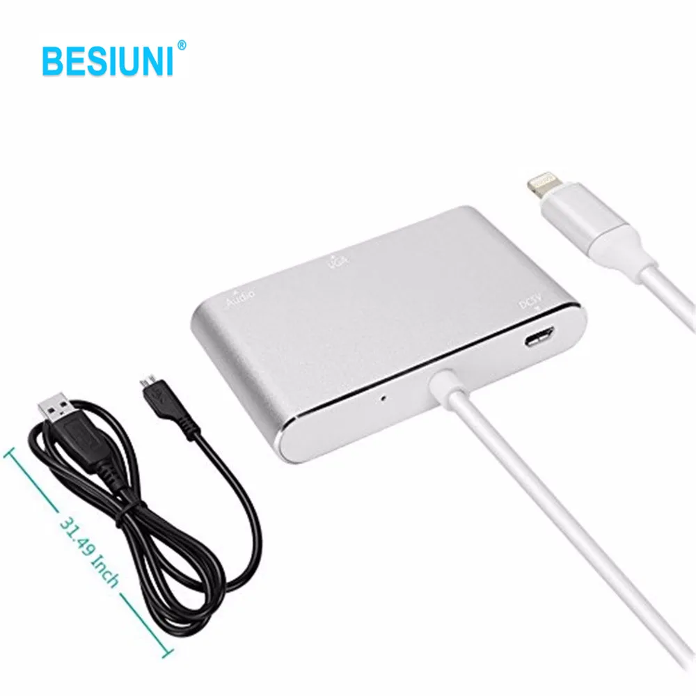 BESIUNI освещение для hdmi vga Аудио адаптер hdmi vga конвертер адаптер USB кабель для iPhone