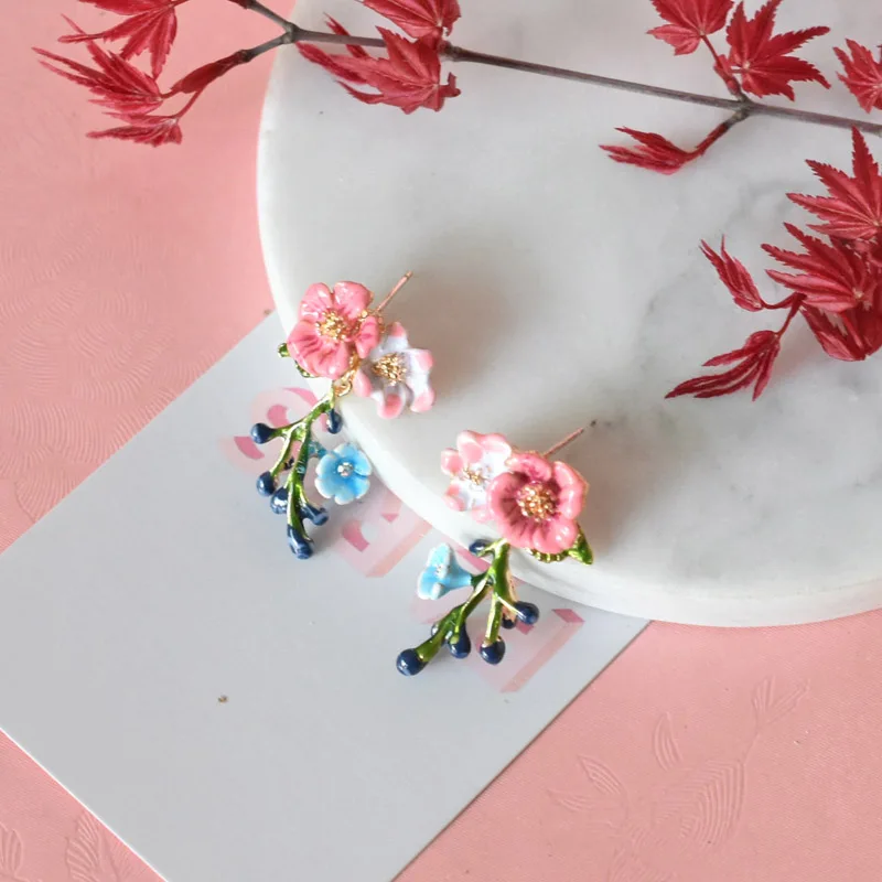

Colares Femininos Pendant Pink Flower Women Ear Stud Fashion Jewelry Bijoux Femme Bijuteria Gifts For Women