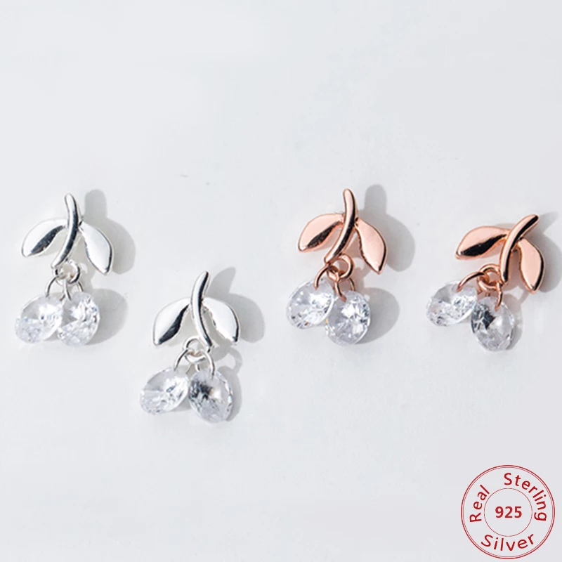 Мода 925 серебро дерево жизни ослепительный фианит листья дерева серьги гвоздики для женщин ювелирные изделия из стерлингового серебра