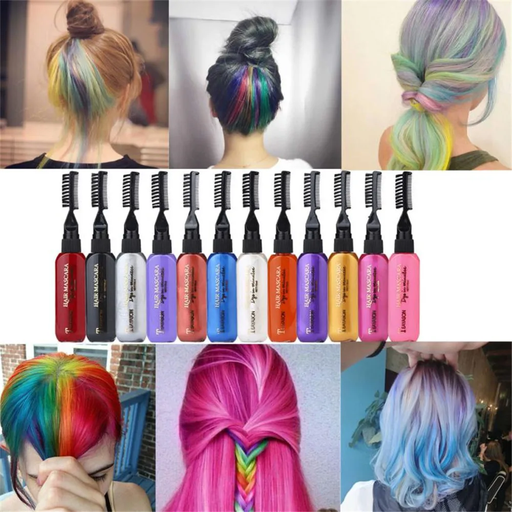 

High Quality Fashion Hair Color Cream 13 Colors Temporary Hair Dye Mascara Cream Non-toxic DIY Hair Dye Pen Hair Care