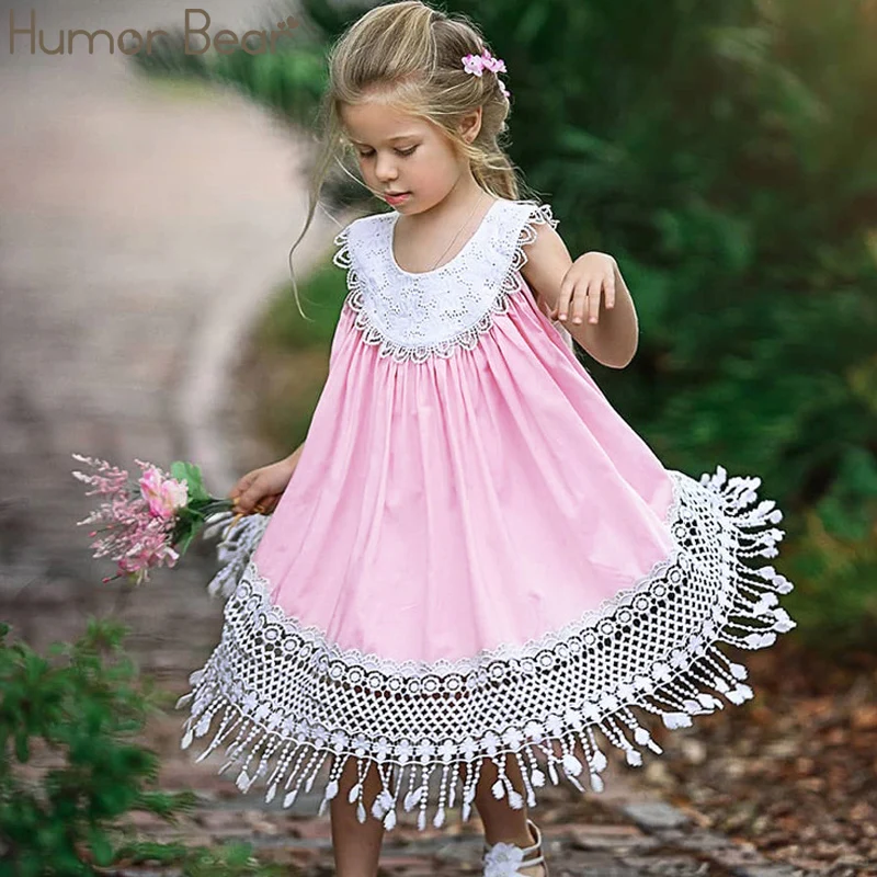 

Humor Bear Summer Children's Clothing Hollow Tassel Princess Dress Elegent Girls Beautiful lace sweet Dress Baby Girls Clothing