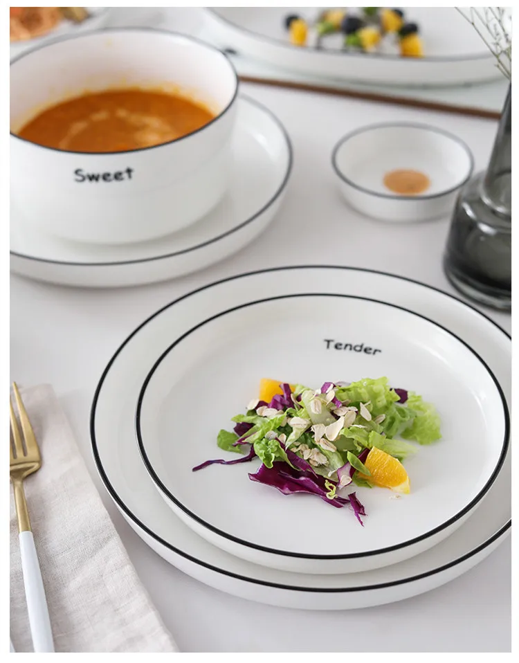 С буквами белая обеденная тарелка керамическая кухонная тарелка набор посуды кухонные блюда рисовый салат лапша миска суп кухонный инструмент для приготовления пищи