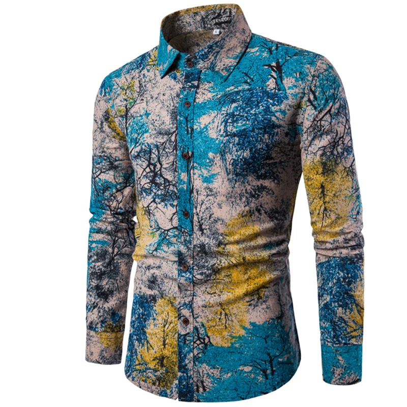 الأزياء والملابس الذكور قميص الكتان اللباس قمصان سليم صالح بدوره إلى أسفل الرجال طويلة الأكمام قميص رجل قميص هاواي صيفي مقاسات كبيرة