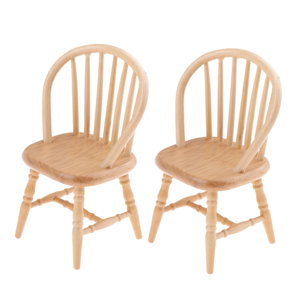 MagiDeal 2Pcs 12th Dollhouse Miniature Wooden Dining Chair with Slatted Back