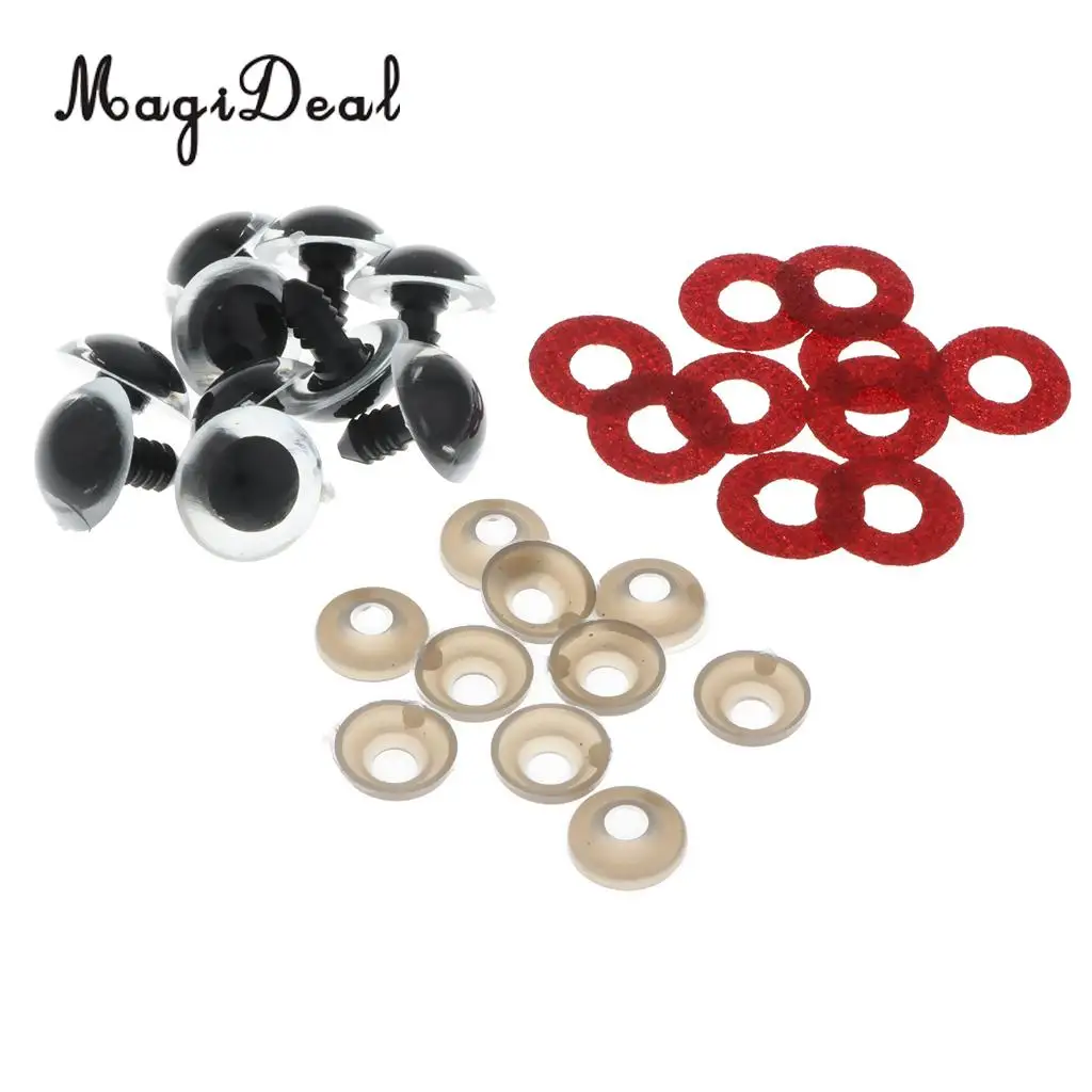 10pcs 16mm Plastic Round Safety Eyes + Glitter Nonwovens + Washers For Teddy Bear Soft Stuffed Toy DIY