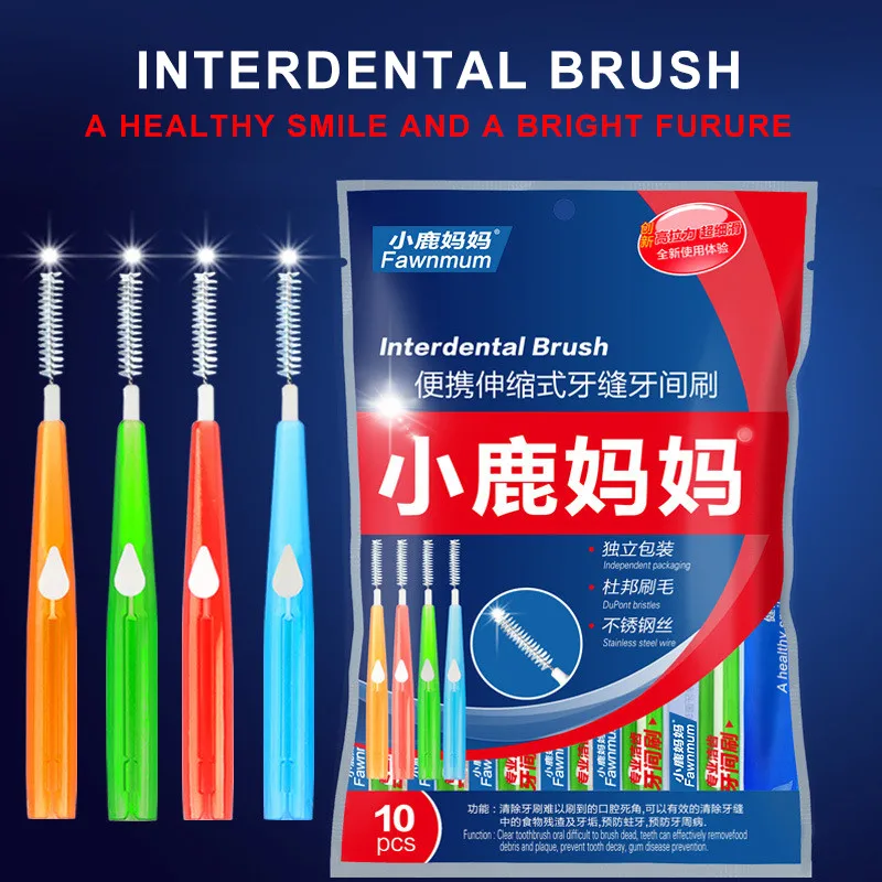 

10pc Push-pull Interdental Brush Orthodontic Dental Adults Interdental Brush Clean Between Teeth Floss Toothpick Oral Care Tool