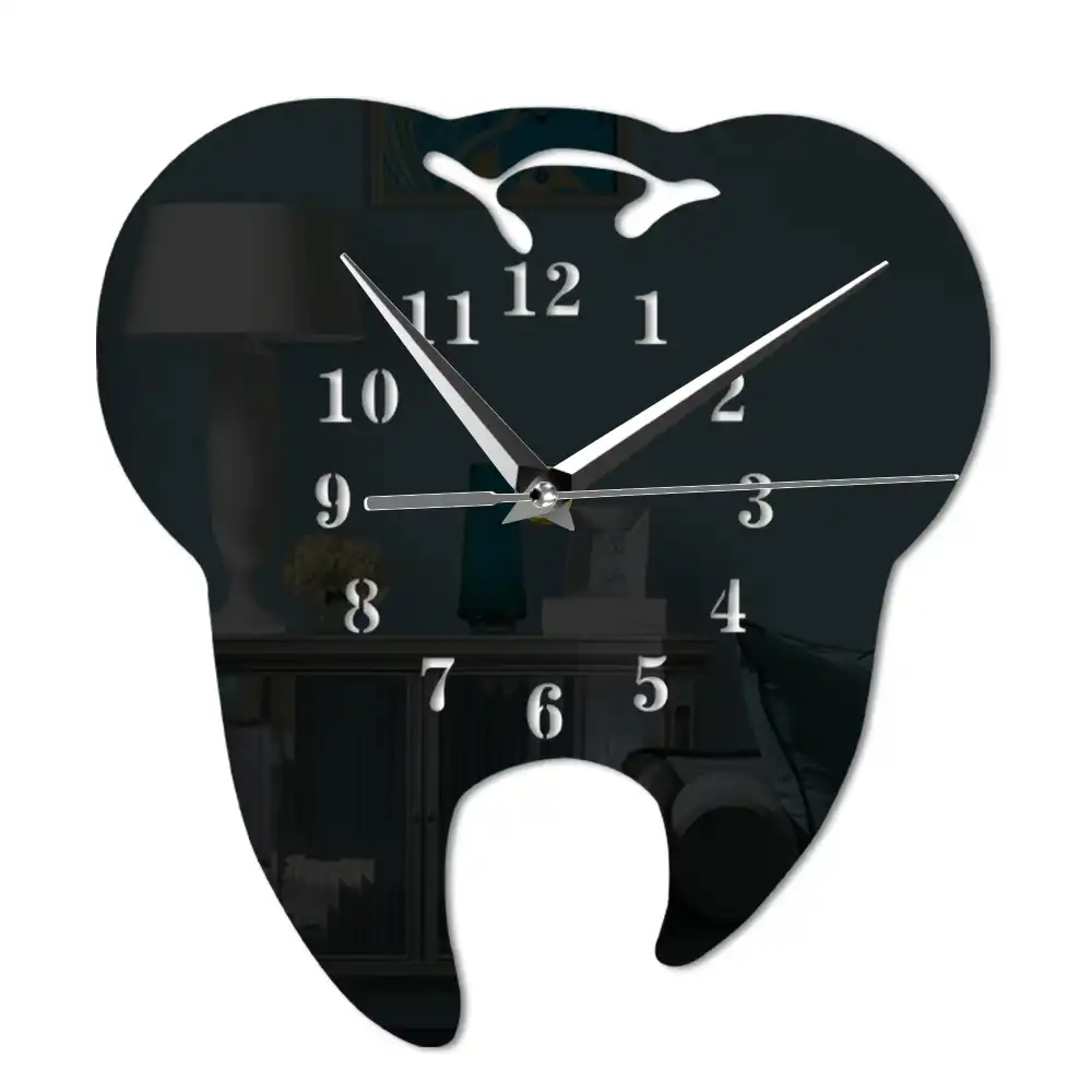 Tooth Wall Clock Mirror Modern Design Wall Watches Dental Clinic Art