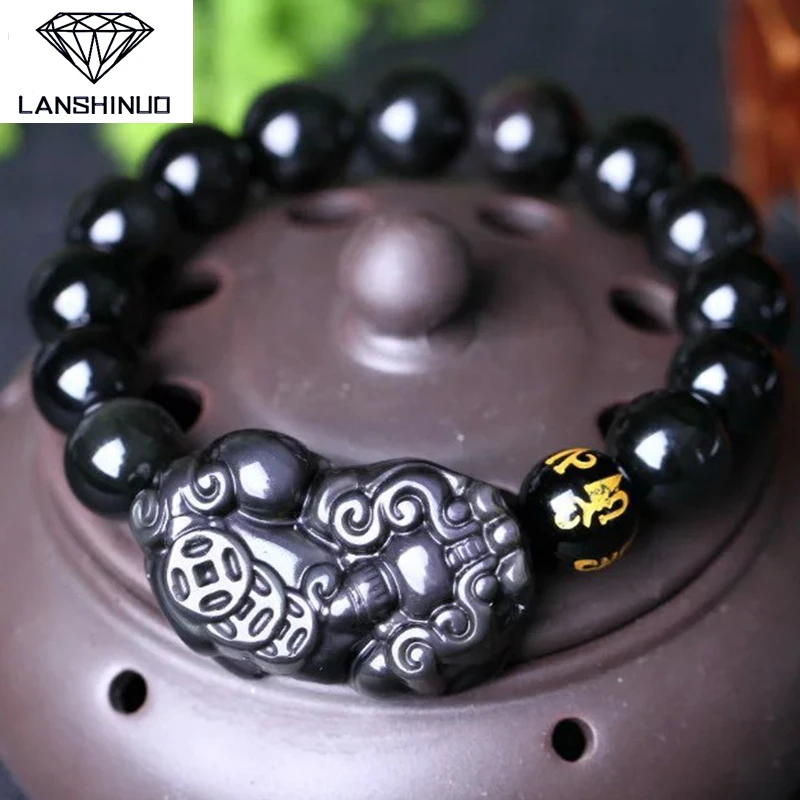 

Natural light counter Rainbow Obsidian three color Eye Bracelet brave transport bead bracelet with men and women