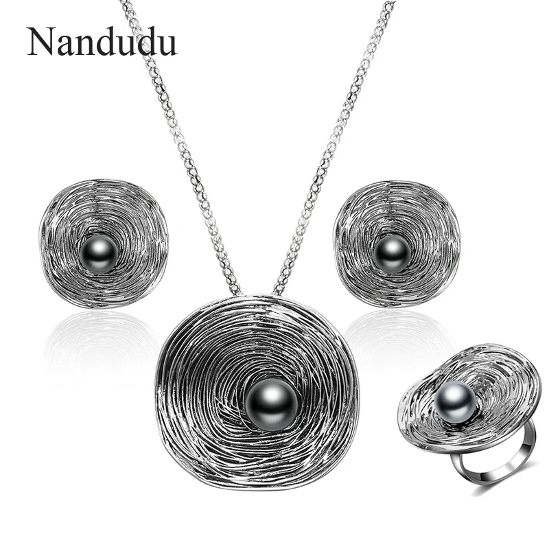 Nandudu Винтаж Ретро Круглый Большой кулон с жемчугом серый цвет антикварное