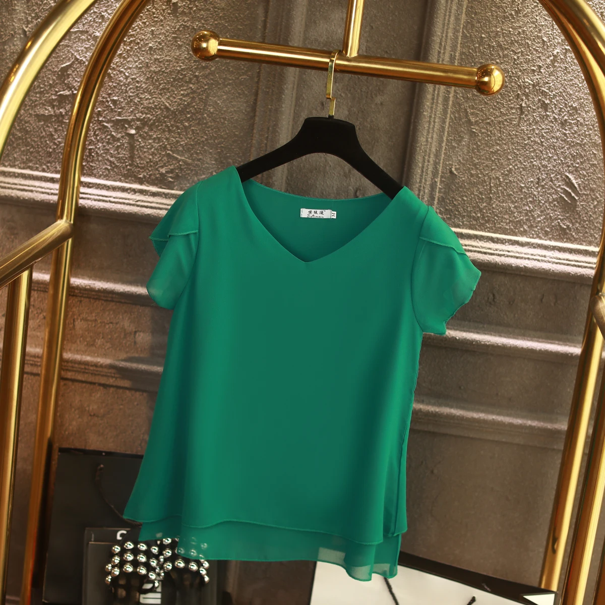 YUANYU Fashion Brand Women Chiffon Shirt 2019 Summer Short sleeve V-neck Blouse Casual 9 Solid color Loose Oversized Lady Tops