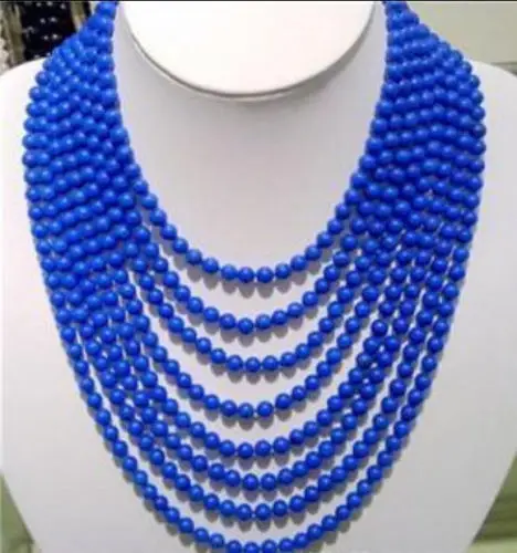 

huij 002115 8 rows Charming 6mm blue lapis lazuli necklace 17-24