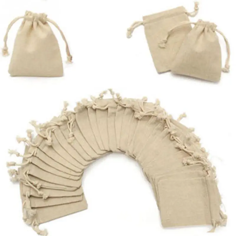 

50Pcs Small Bag Natural Linen Pouch Drawstring Burlap Jute Sack With Drawstring Gift Bag