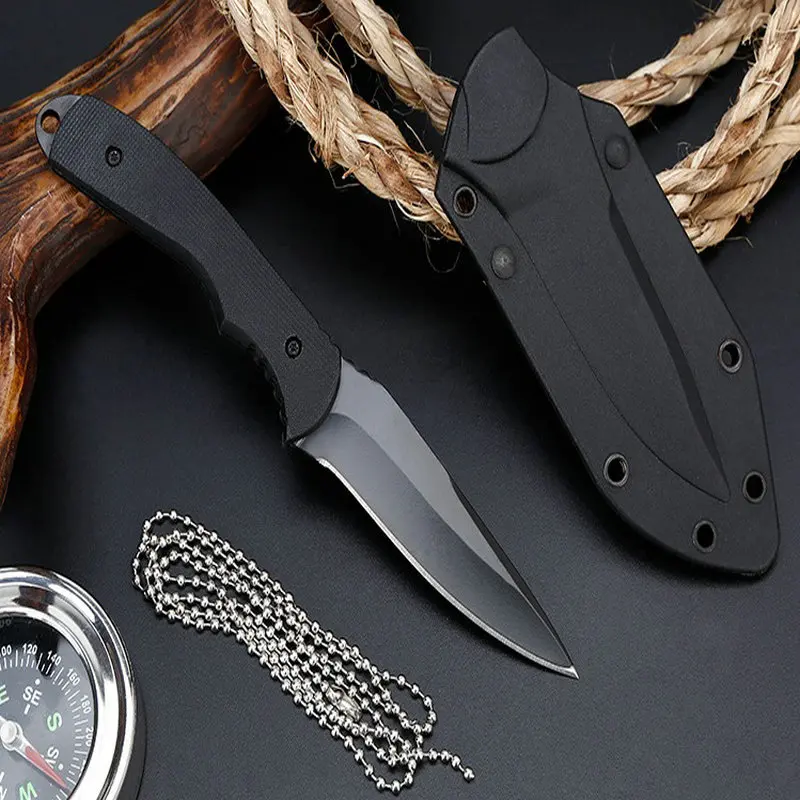 titanium black fixed blade knife  tactical camping hunting survival rescue edc tools neck knife (5)