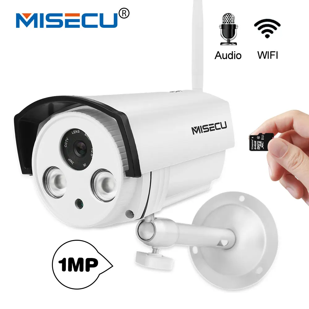 

MISECU H.264+ Audio SD card IP Camera Wifi 1MP 2.8mm Array LED IPC 1280*720P P2P email alert Night vision Outdoor Bracket CCTV