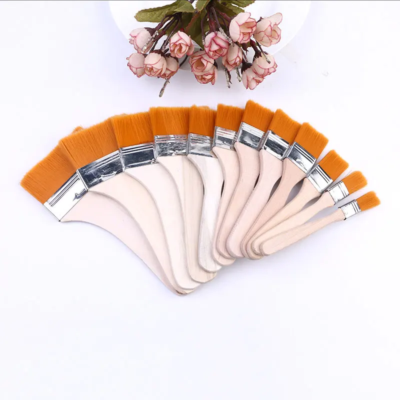 12pcs/set Wooden Paint Brushes Children DIY Graffiti Flat Brush Set Art