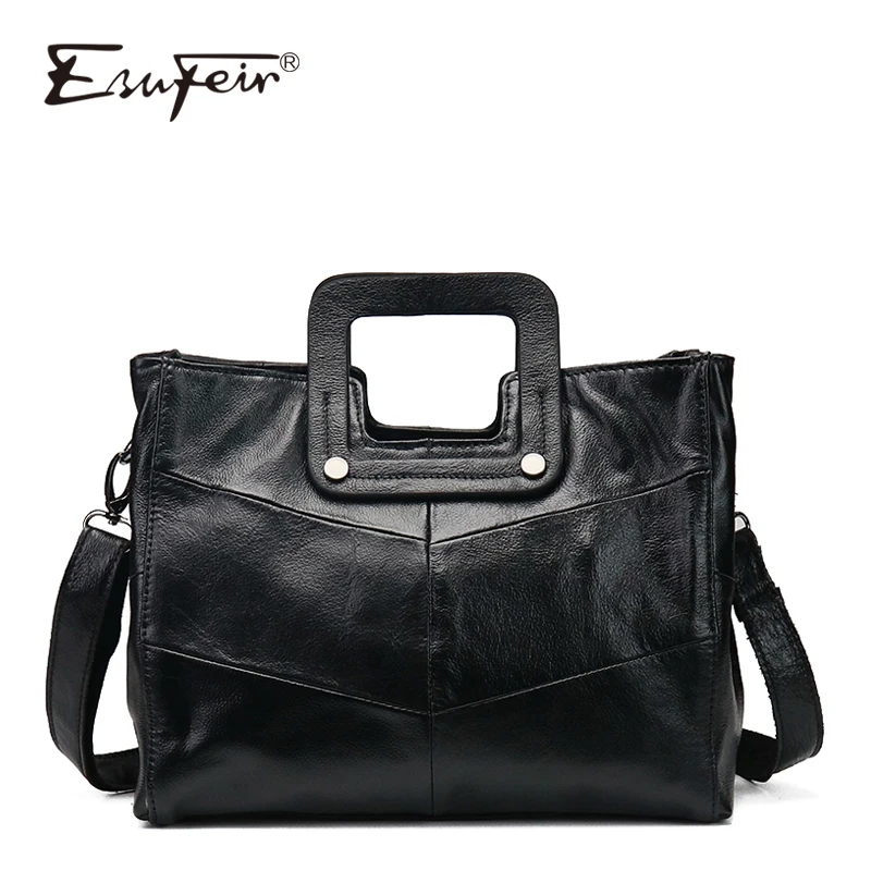 

ESUFEIR Brand Genuine Leather Women Handbag Leather Top-handle Casual Tote Luxury Shoulder Bag Women Bags Designer Messenger Bag