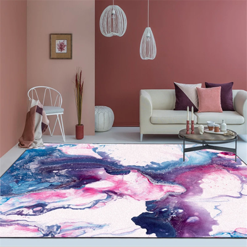 

AOVOLL Fashion Nordic Abstract Colorful Oil Painting Purple Blue Pattern Carpet Carpets For The Modern Living Room Floor Mats