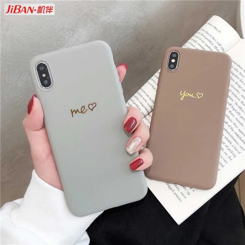 

JIBAN Me You Simple Bronzing Letter Phone Case for IPhone 8/7plus for Apple Iphone Xs/max/xr 6 6s 6plus Cover Soft Couples Shell