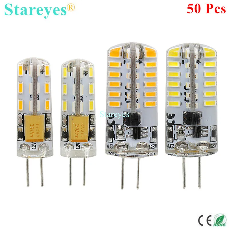 

Free Shipping 50 Pcs G4 DC12V 2W 4W 24 48 SMD 3014 Led Bulb Chandelier Crystal light Non-polar corn candle led lamp droplight