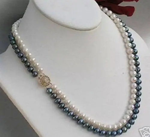 

2rows 7-8mm black white freshwater Cultivation pearl necklace 5.27