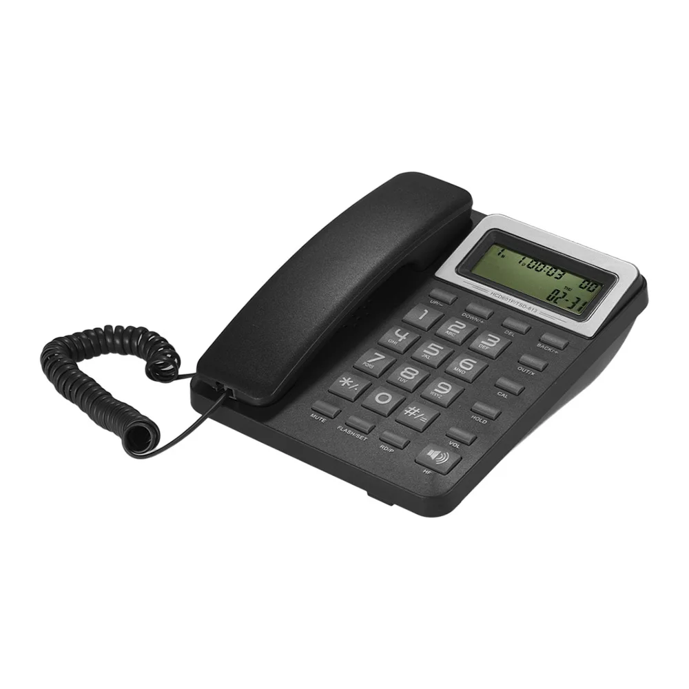 Стационарный телефон с ЖК-дисплеем, отключение звука/Пауза/удержание/вспышка/повторный циферблат/свободные руки/калькулятор функции - Цвет: Черный