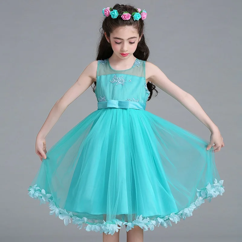 

7 colors Girls Sleeveless Princess petal dress Children embroidery flower girl dress For Wedding 3-12 Years Girls Party Dresses