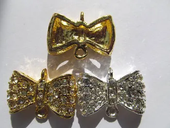 

batch bow butterfly spacer 15x25mm 24pcs,metal & crystal silver gold mixed spacer beads ring