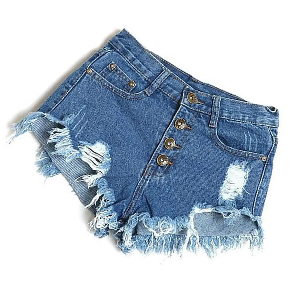 Высокие короткие рваные джинсы талия джинсы Винтаж женские джинсы шорты (28/M, синий 1)