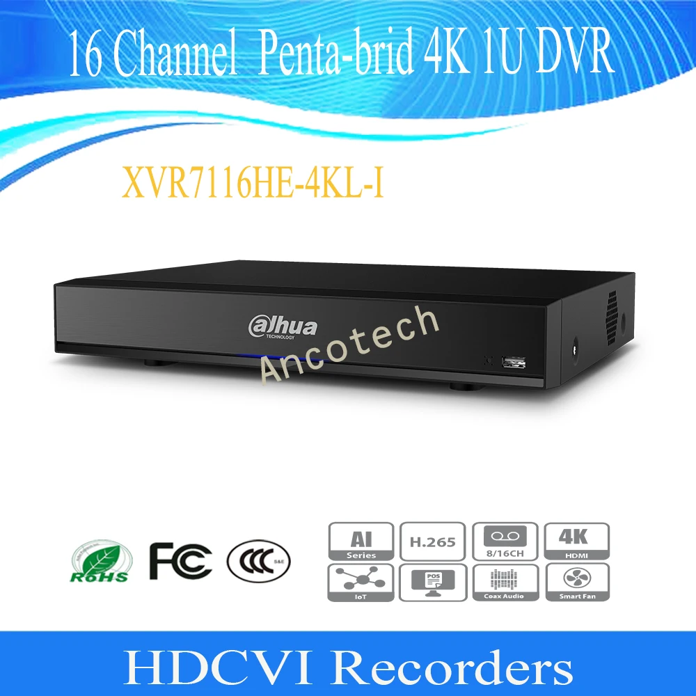 DAHUA Lite AI серия DVR 8/16 канальный Penta-brid 4K 1U цифровой видеорегистратор XVR7108HE-4KL-I/XVR7116HE-4KL-I