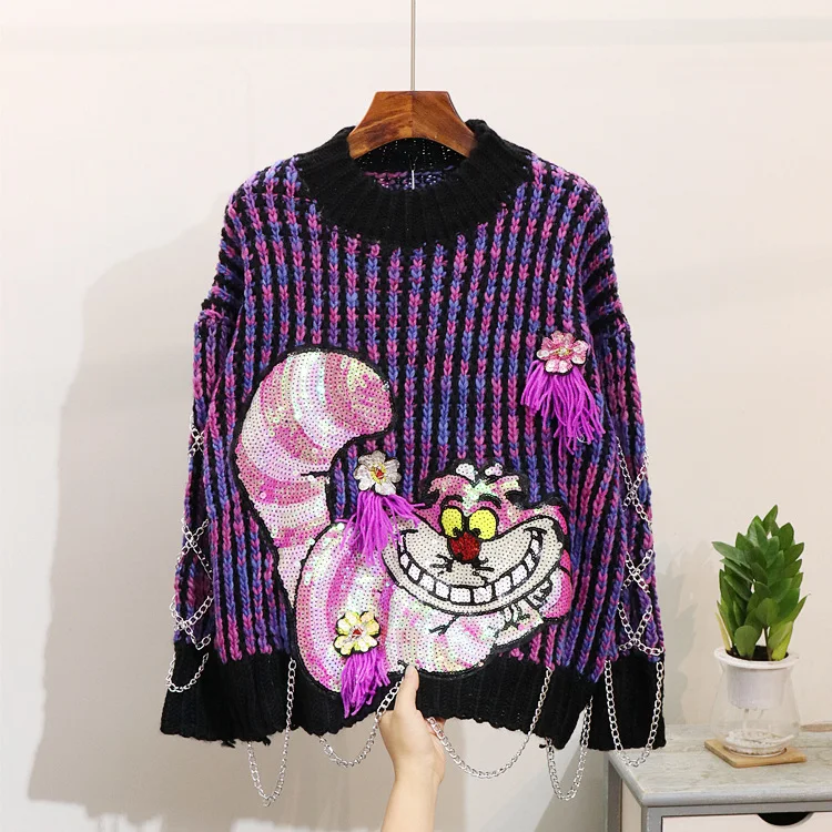 MUMUZI высококачественный зимний женский фиолетовый свитер толстый вязаный пуловер с рисунком и свитер модный Повседневный женский джемпер