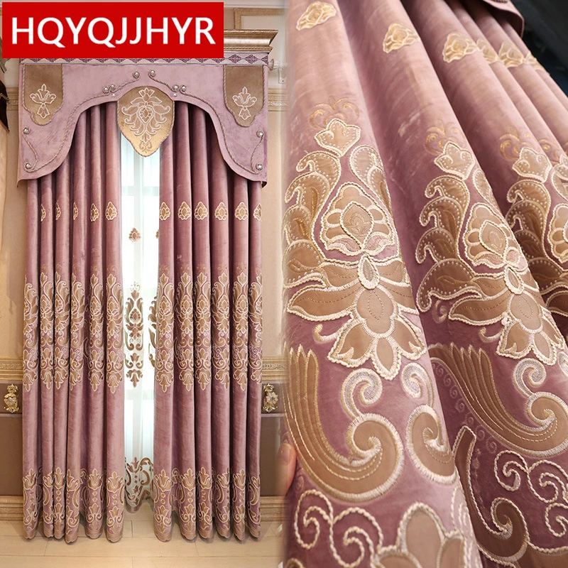 

Top luxury European velvet embroidered shade curtains for bedroom windows High quality custom finished curtains for living room