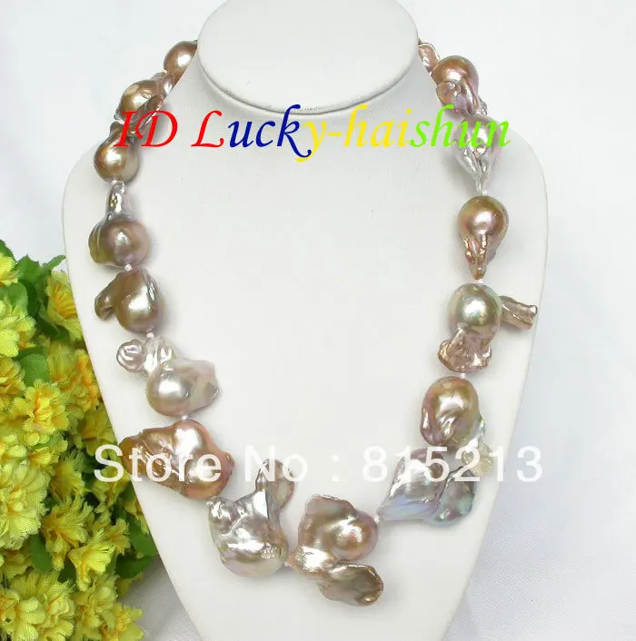 

FREE SHIPPING>>>@@ > N571 Genuine HUGE RARE 18" lavender Reborn keshi pearls necklace