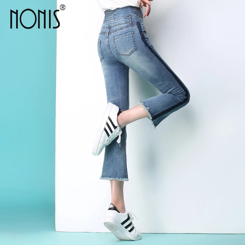 Nonis обтягивающие джинсы плюс размер четыре цвета расклешенные брюки femme pantalon винтажные женские джинсы из денима сексуальные с высокой талией