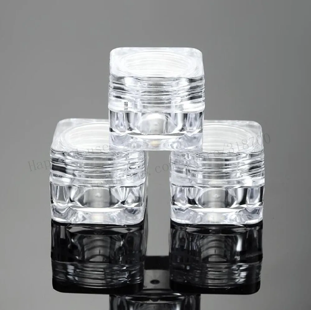 

100/lot 5g Empty Cute Acrylic Clear Square Cream Jar Small Sample Makeup Sub-bottling nail case box Cosmetic Container Pot