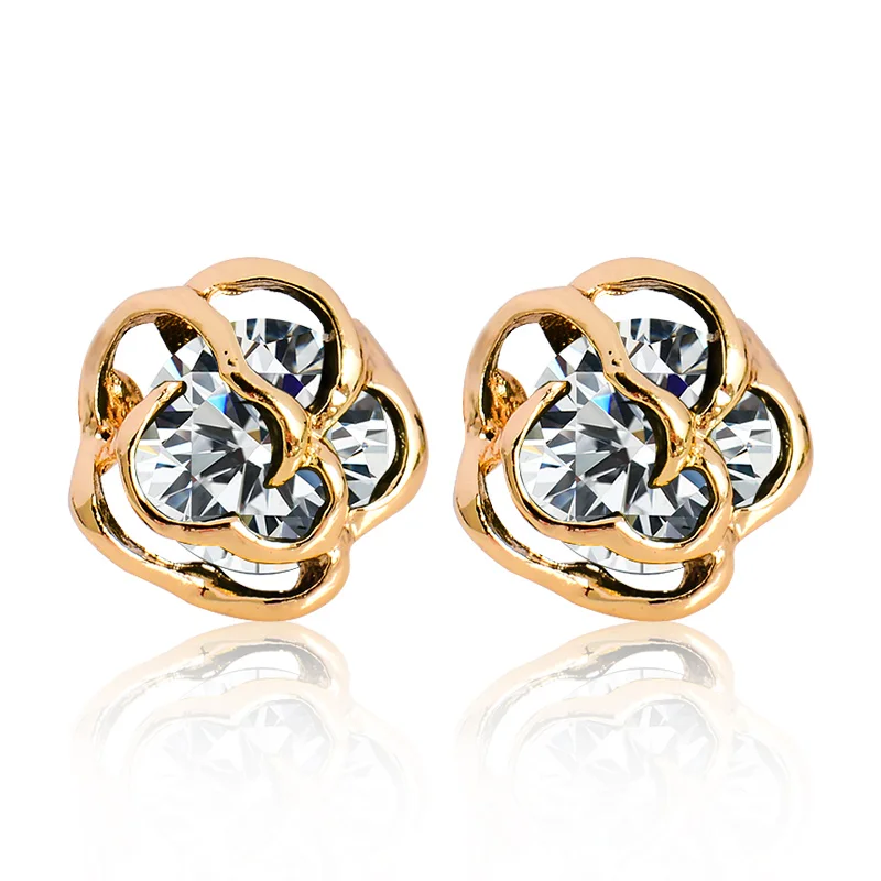 

SHUANGR Women Earrings Orange/Pink/Red/White/Black Cubic Zirconia Hollow Rose Shape Romantic Earrings Fashion Jewelry