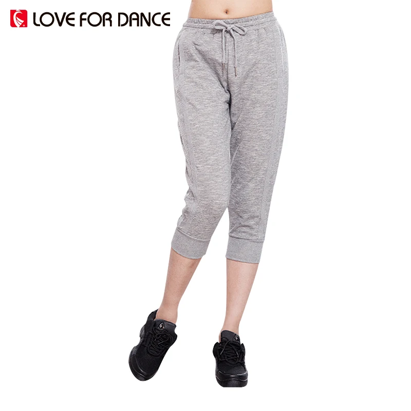 LOVE FOR DANCE Women Pants Summer Cotton 3/4 Elastic Waist Gray Black