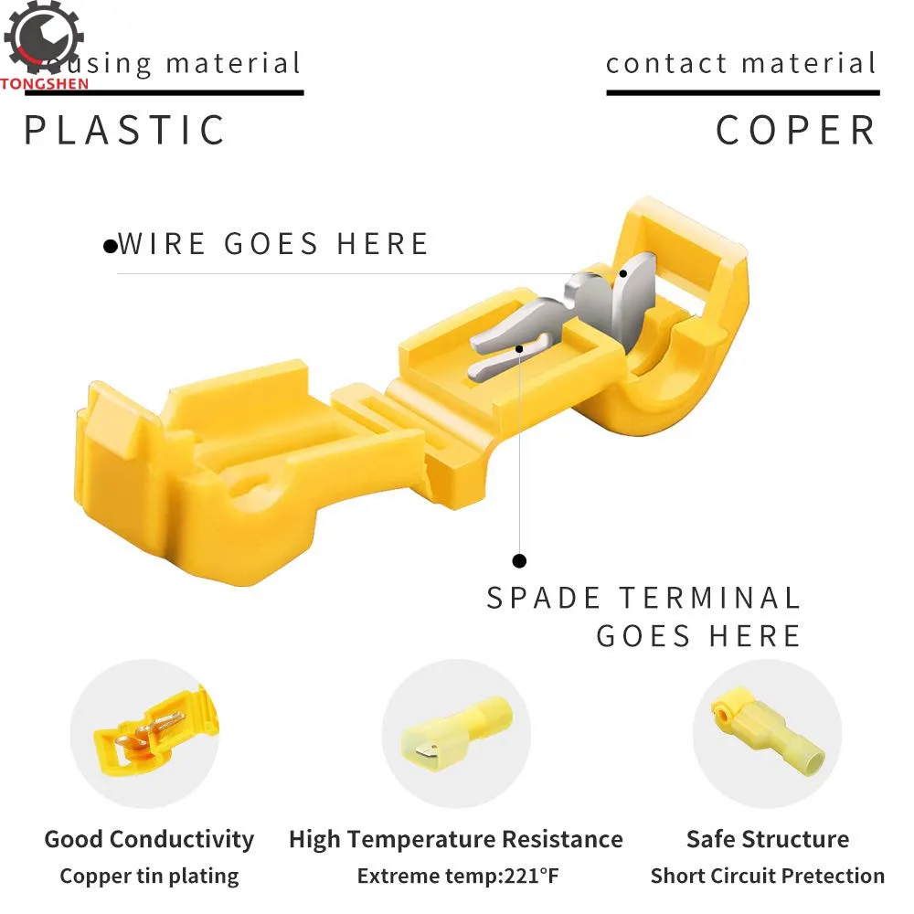 120 шт Т-образные соединители для проводов быстроразъемные клеммы для проводов Т-образные самоочищающиеся с нейлоновым полностью изолированным штекером быстроразъемные соединители