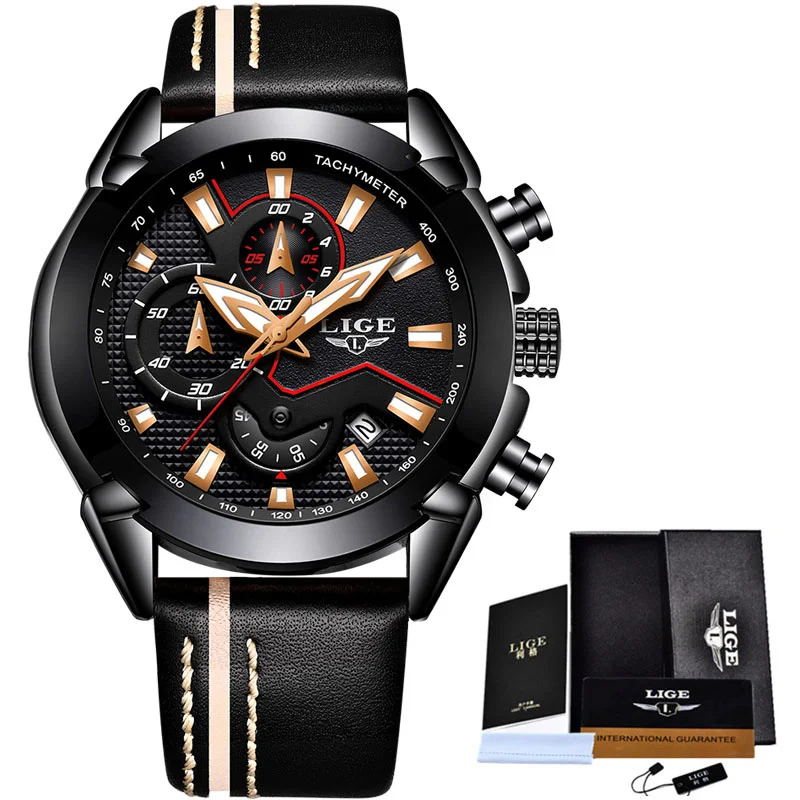 

LIGE 2018 Creative Quartz Men Watch Leather Chronograph Army Military Sport waterproof Watches Mens Clock Relogio Masculino