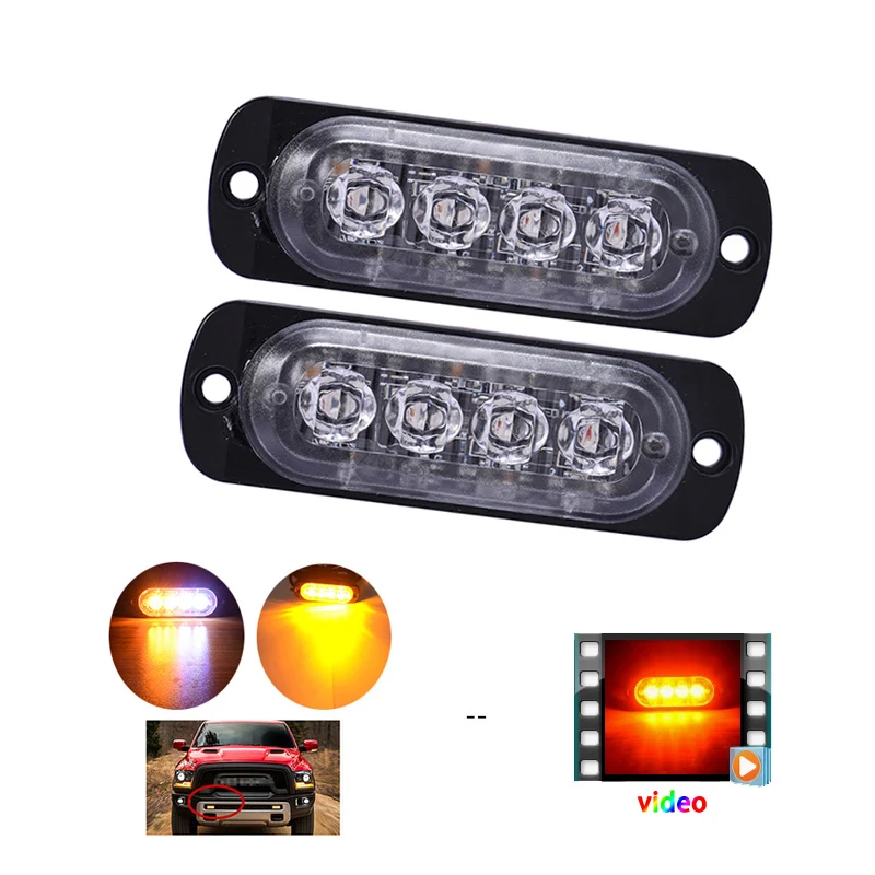 Buy 2PCS 4 Led Strobe Warning Light Amber Strobe