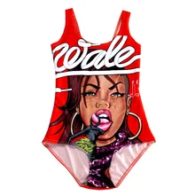 Новинка 1157, сексуальная девушка, лето, прекрасный Bad Girl, красный, 3D принт, цельный костюм, плавательный костюм без рукавов, купальник для женщин, купальный костюм плюс
