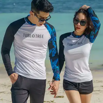 2018 ใหม่ Rash Guards Men ผู้หญิง 2 ชิ้นเสื้อแขนยาวกางเกงขาสั้นคู่ชุดว่ายน้ำท่องชุดว่ายน้ำ Rashguard ชุดว่ายน้ำ