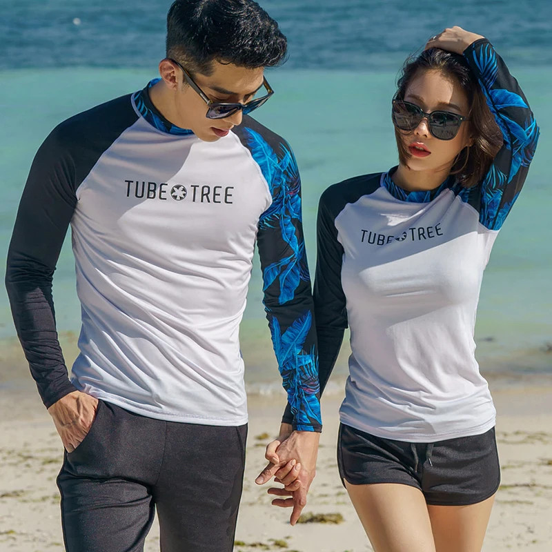 2018 جديد طفح الحرس الرجال النساء 2 أجزاء طويلة كم قميص السراويل الأزواج ملابس السباحة تصفح لباس سباحة Rashguard ملابس الغوص