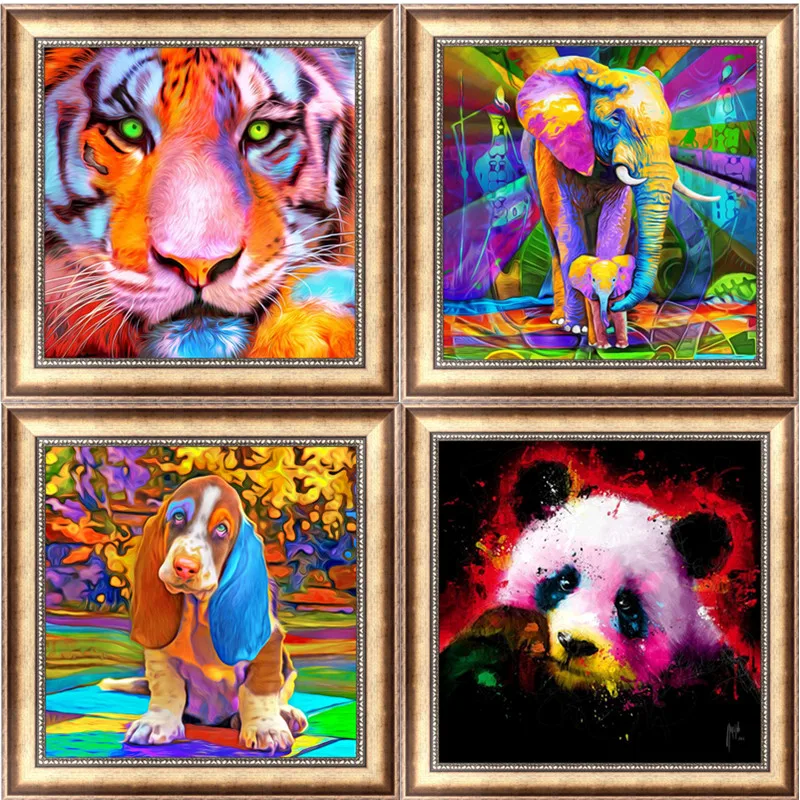 

Full Diamond Embroidered Tiger, Elephant, Dog, Elephant Cat 5D DIY Diamond Painted Animal Cross Embroidery Sticker