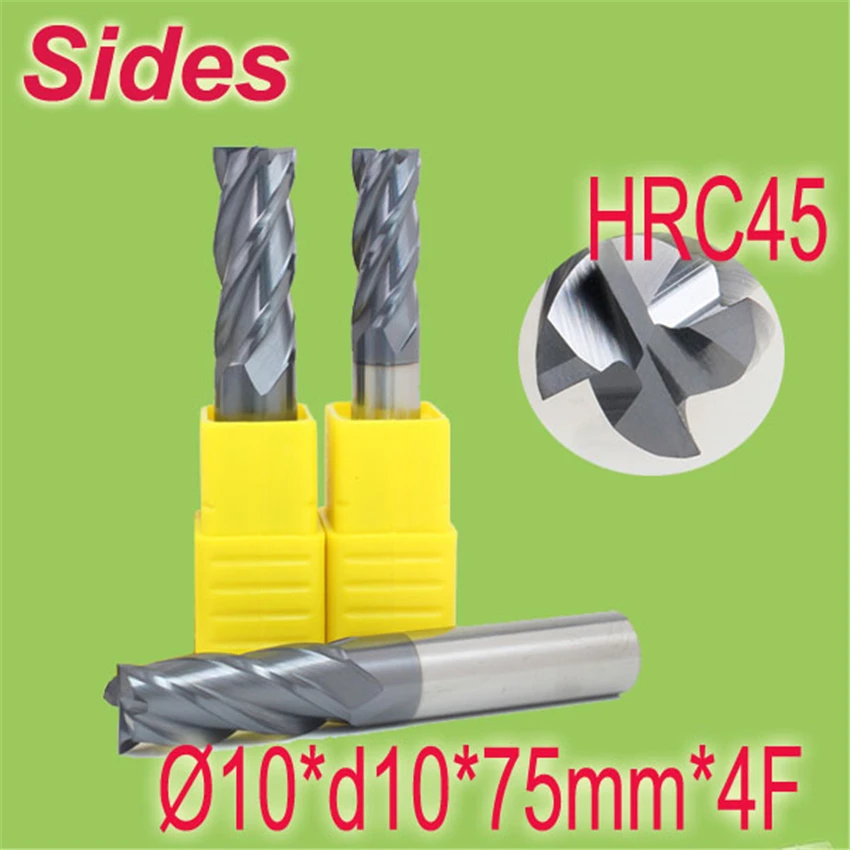 

Free Shipping 10*d10*75mm*4F HRC45 Tungsten Carbide Square End Mill 4F Flat Spiral Flute Endmill Cutter