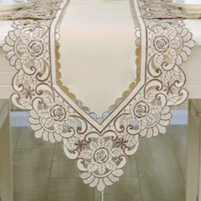 Embroidered table runner embroidery European elegant tablecloth rustic