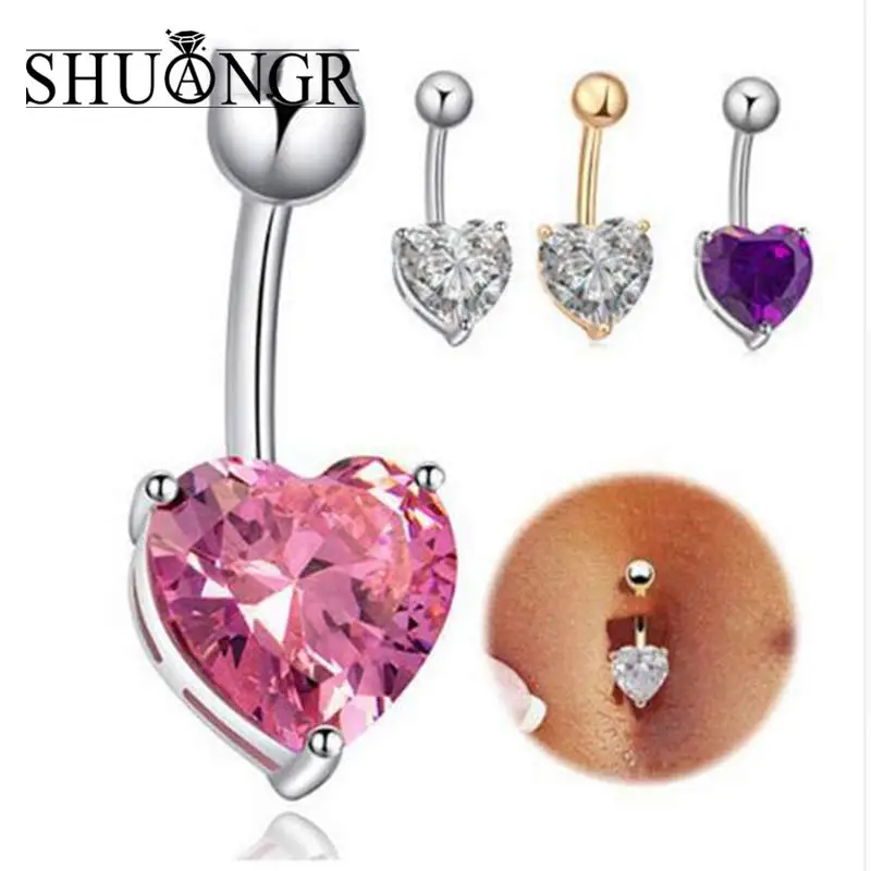 

SHUANGR New AAA Zircon Jeweled Style Belly Button Ring Body Piercing Jewelry Navel Piercing 316L Stainless steel Belly Earrings