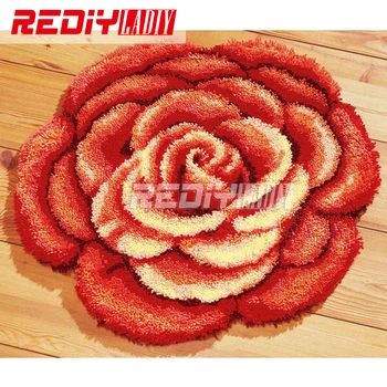 

3D Latch Hook Rug Kits Big Red Peony DIY Needlework Unfinished Crocheting Rug Yarn Cushion Mat Home Decor Embroidery Carpet Rug