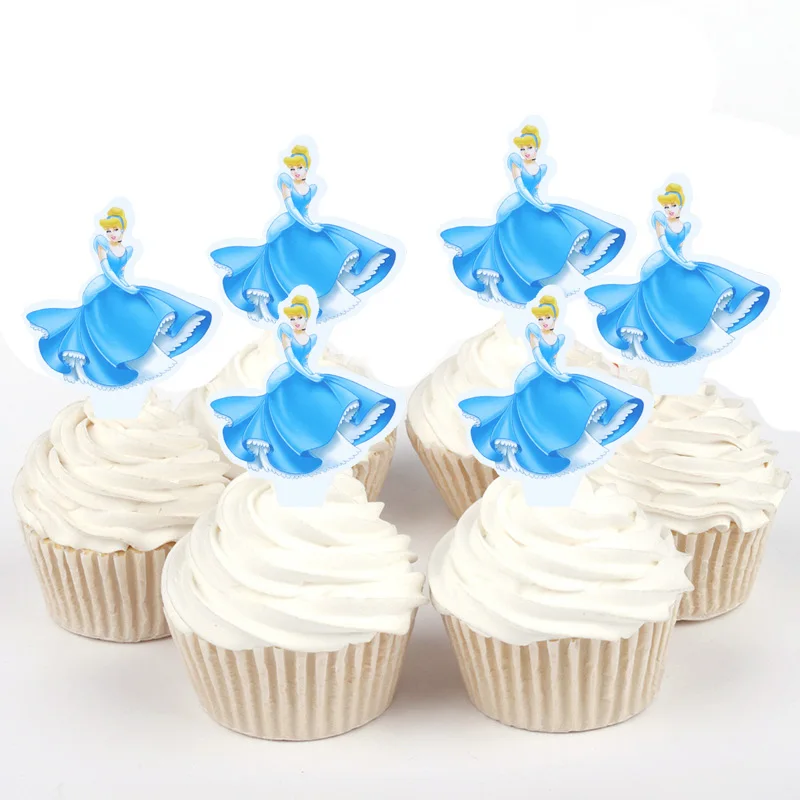 100pcs Disney Princess Snow white Cinderella Belle Paper Cupcake topper for cake decoration birthday wedding party suppliers